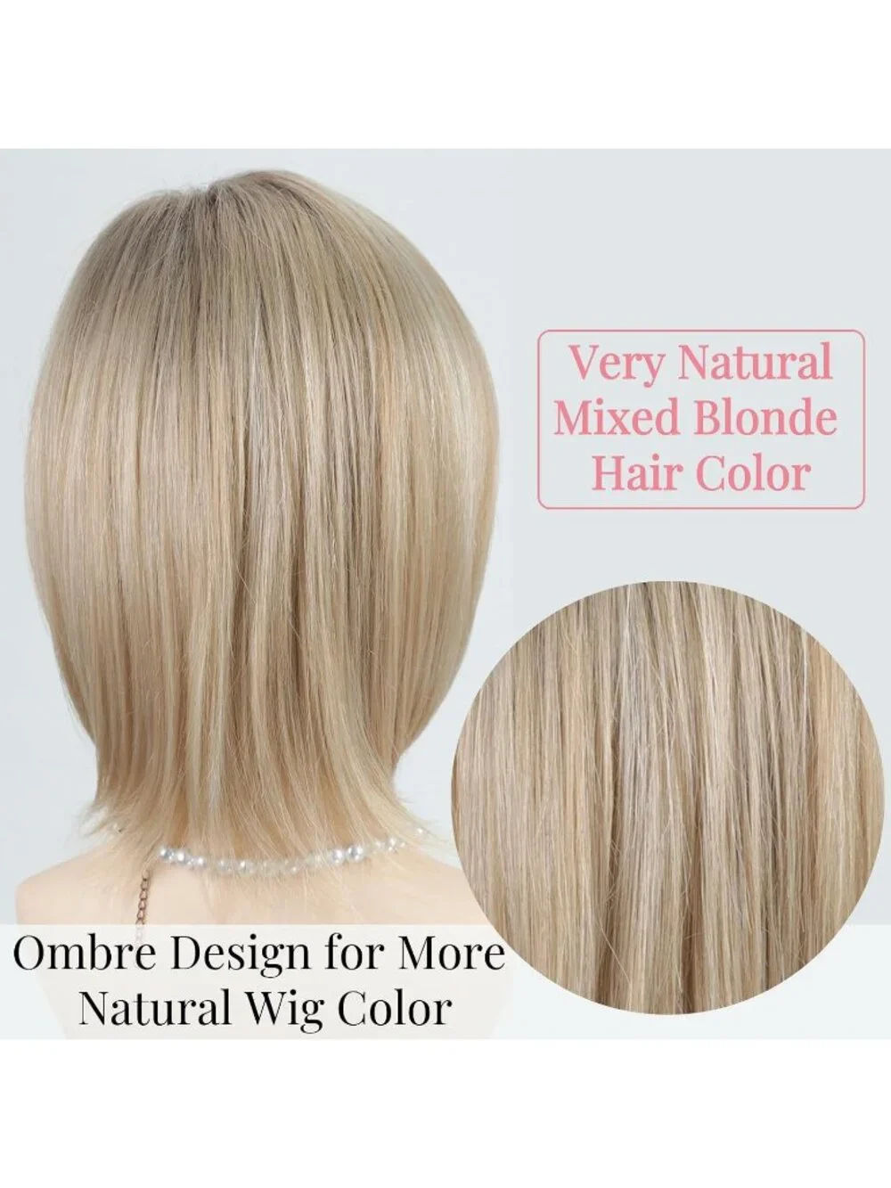 Women's Omber Blonde 12 Inch Mid Length Heat Synthetic Straight Layered Bob Wigs